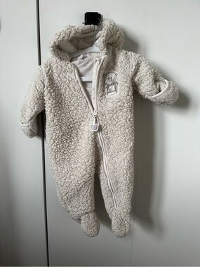 Sherpa Hooded Baby One-Piece Footie - Cream